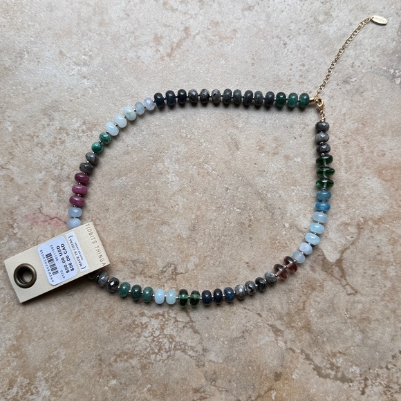 Anthropologie Rainbow Stone Necklace “Dark Gray” Gift Ready Jade Malachite NWT - Picture 5 of 11
